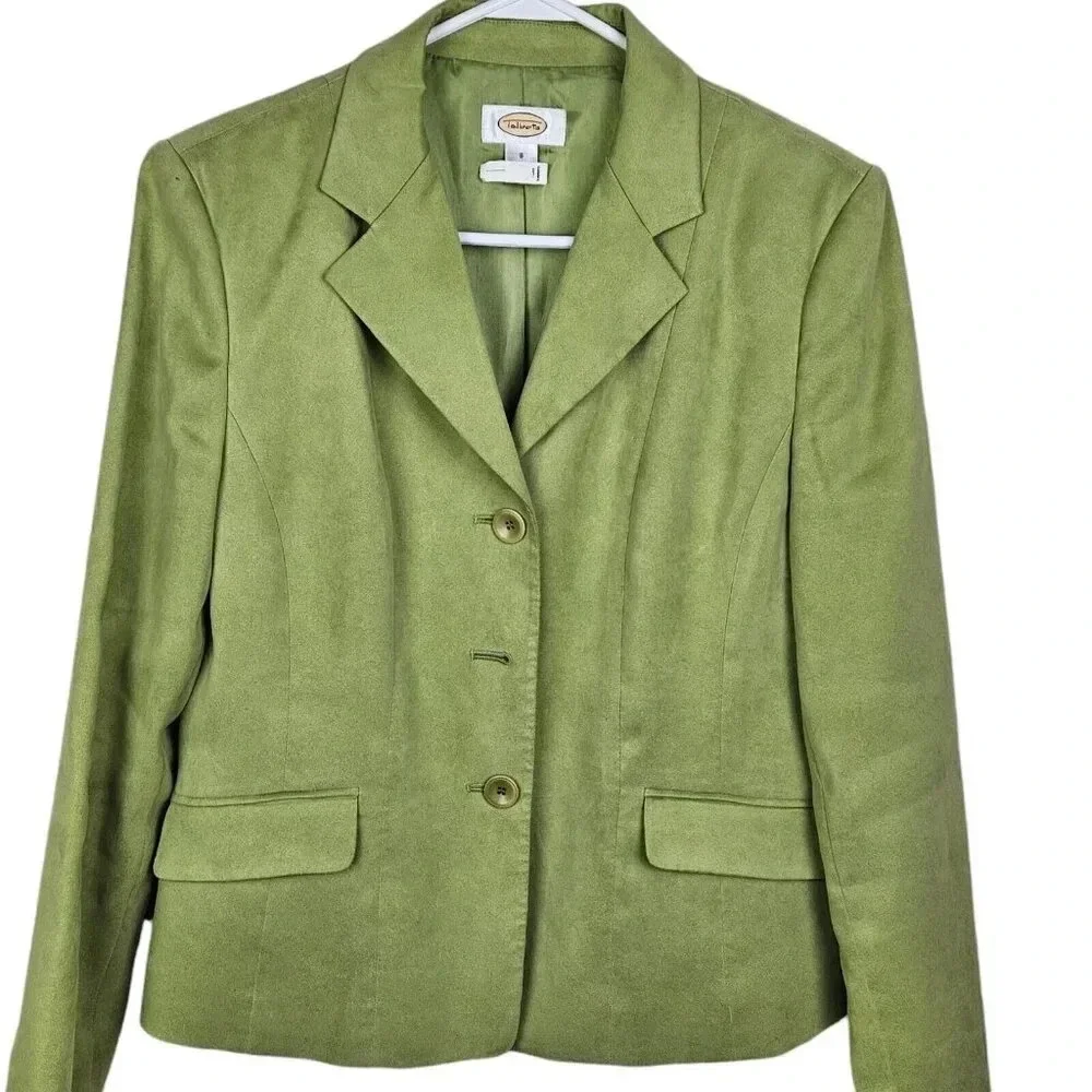 Talbots Lime Green 3 Button Blazer Jacket Polyester Microfiber Lined Size 8 - Picture 1 of 11